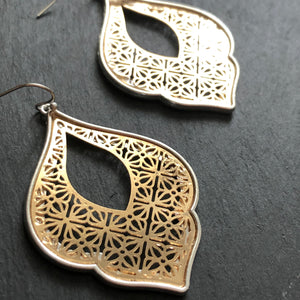 Naya ethnic inspired metallic tear drop earrings gold and silver