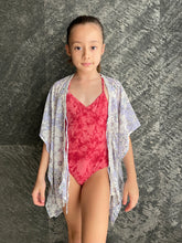 Load image into Gallery viewer, Luana periwinkle purple floral kaftan with crystal trim kids beachwear resort wear beach kaftan in a mommy and me matching set