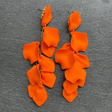 Load image into Gallery viewer, Odette glamorous shimmery lightweight floral dangle earrings in matte orange