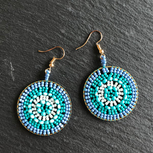 Rhea handmade beaded colorful boho glamorous earrings in blue and green