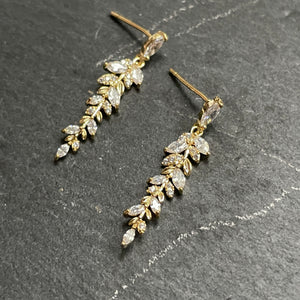Aurora rhinestone crystal leaf dangle gold elegant earrings