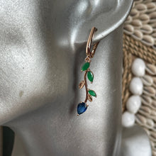 Load image into Gallery viewer, Agata Leaf Zircon Rose Gold Plated Dangle Earrings