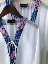 Load image into Gallery viewer, Onism collection white lurex chiffon with parang batik trim kids beachwear resort wear beach kaftan in a matching mommy and me set