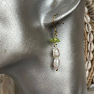 Maev Asymmetrical Freshwater Pearl & Tourmaline Earrings