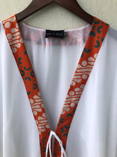 Load image into Gallery viewer, Onism collection white lurex chiffon batik trimmed womens beachwear resort wear beach kaftan 