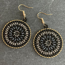 Load image into Gallery viewer, Rhea handmade beaded colorful boho glamorous earrings black and gold