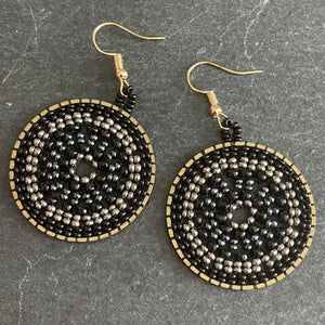Rhea handmade beaded colorful boho glamorous earrings black and gold