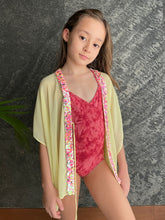 Load image into Gallery viewer, Whitney pale yellow crepe chiffon confetti sequin pink trimmed kids beachwear resort wear beach kaftan