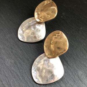 Rune matte hammered silver and gold drop earrings