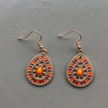 Load image into Gallery viewer, Radha hand painted bead tear drop ethnic inspired gold earrings