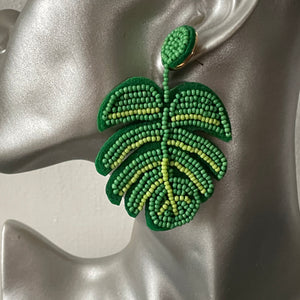 Terra handmade green beaded palm boho chic tropical dangle earrings