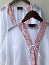 Load image into Gallery viewer, Onism collection white lurex chiffon batik trimmed womens beachwear resort wear beach kaftan in a matching mommy and me set