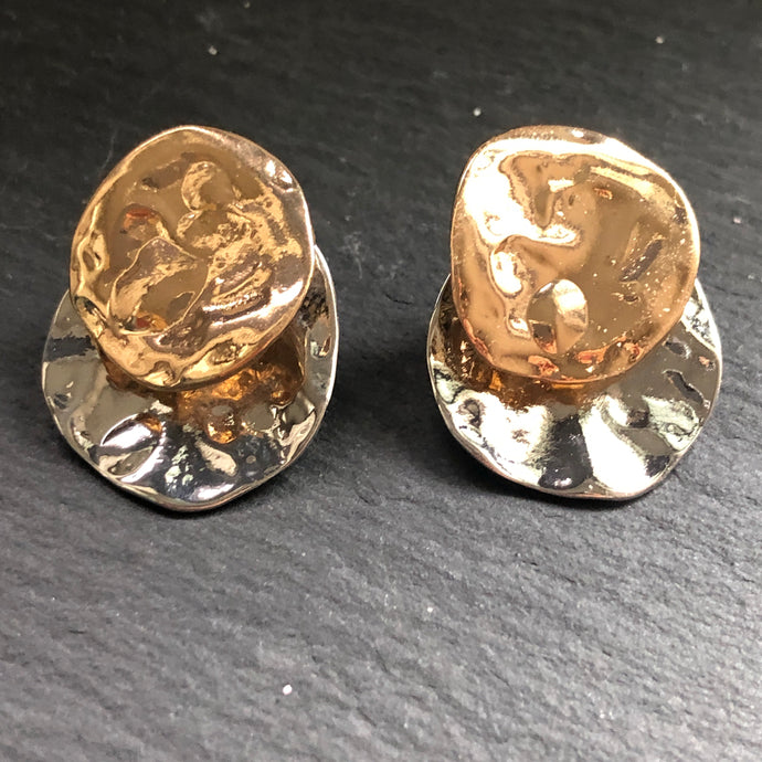 Tyra hammered textured gold silver stud drop earrings