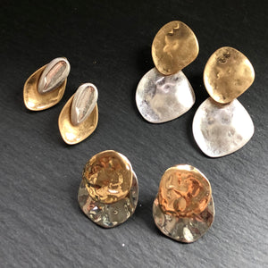 Rune matte hammered silver and gold drop earrings