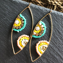 Load image into Gallery viewer, Cateri boho chic handmade hand-beaded dangle earrings in peach and green