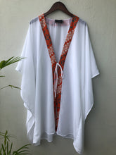 Load image into Gallery viewer, Onism collection white lurex chiffon batik trimmed womens beachwear resort wear beach kaftan 