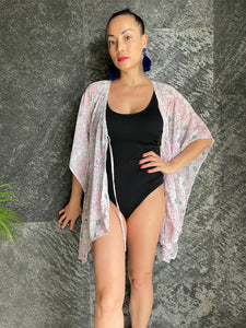Luana blush floral kaftan with crystal trim petite womens beachwear resort wear beach kaftan in a mommy and me matching set
