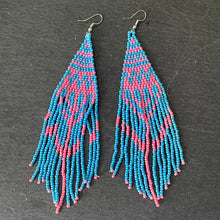 Load image into Gallery viewer, Sade handmade beaded boho chic two tone dangle earrings in pink and blue