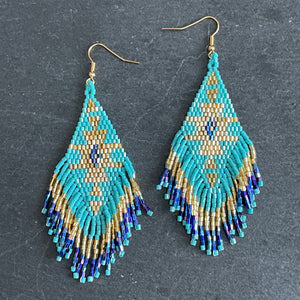 Sakari midi handmade beaded boho chic ethnic inspired statement dangle earrings in blue