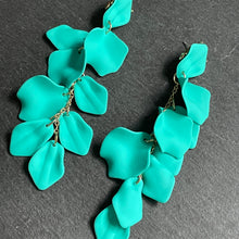 Load image into Gallery viewer, Odette glamorous shimmery lightweight floral dangle earrings in matte sea green