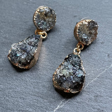 Load image into Gallery viewer, Odina natural druzy crystal dangle earrings in black