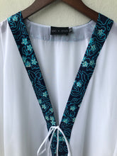 Load image into Gallery viewer, Onism collection white lurex chiffon batik trimmed womens beachwear resort wear beach kaftan 