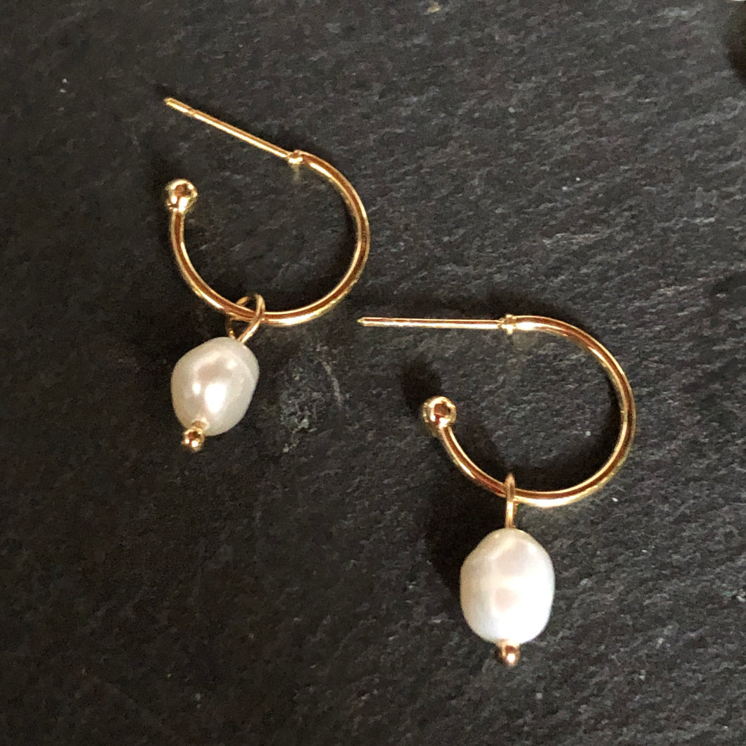 Libra natural pearl gold hoop dangle earrings