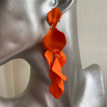 Load image into Gallery viewer, Odette glamorous shimmery lightweight floral dangle earrings in matte orange
