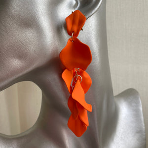 Odette glamorous shimmery lightweight floral dangle earrings in matte orange
