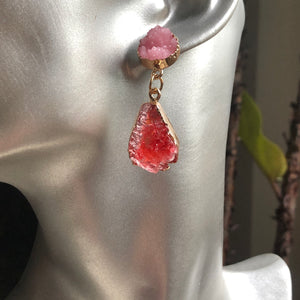 Odina natural druzy crystal dangle earrings in rose