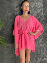 Load image into Gallery viewer, Lahela neon pink cluster beaded womens belted drawstring beachwear beach kaftan in a matching mommy and me set