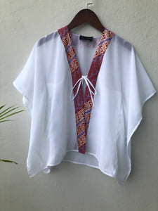 Onism collection white lurex chiffon batik trimmed kids beachwear resort wear beach kaftan