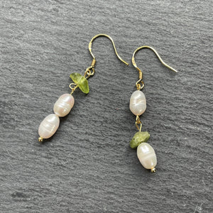 Maev Asymmetrical Freshwater Pearl & Tourmaline Earrings