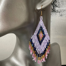 Load image into Gallery viewer, Sakari midi handmade beaded boho chic ethnic inspired statement dangle earrings in purple