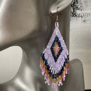 Sakari midi handmade beaded boho chic ethnic inspired statement dangle earrings in purple