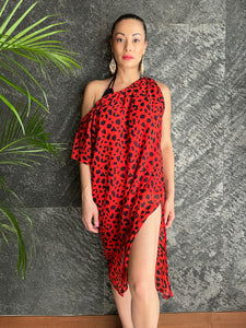 Khani Kaftan Dress in Red Leopard