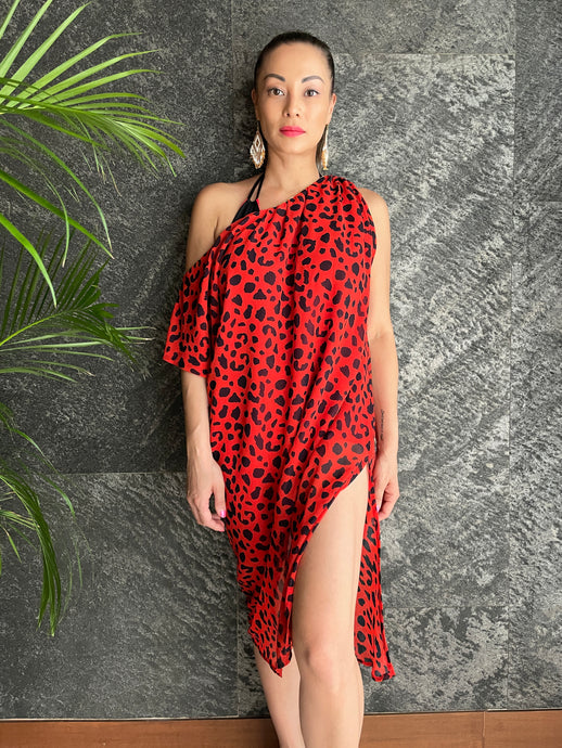 Khani Kaftan Dress in Red Leopard