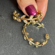 Load image into Gallery viewer, Dionysus Rhinestone Laurel Gold Hoop Earrings