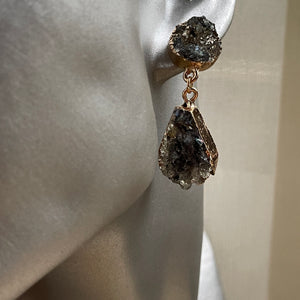 Odina natural druzy crystal dangle earrings in black