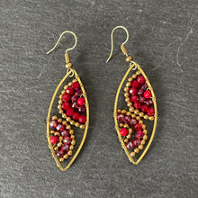 Load image into Gallery viewer, Hansa handmade red crystal and brass beads earrings