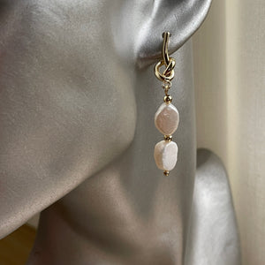 Phoebe natural pearls knotted gold dangle earrings