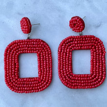 Load image into Gallery viewer, Yelia handmade beaded bold coloured statement dangle earrings in red