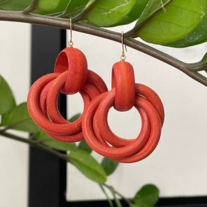 Delina wood spiral dangle earrings
