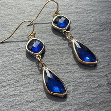Load image into Gallery viewer, Carlotta Blue Double Zircon Dangle Earrings