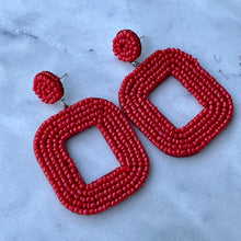 Load image into Gallery viewer, Yelia handmade beaded bold coloured statement dangle earrings in red