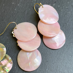 Iolani mother of pearl tiered dangle earrings in pink