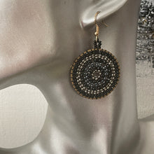Load image into Gallery viewer, Rhea handmade beaded colorful boho glamorous earrings in black and gold