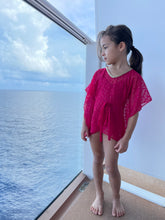 Load image into Gallery viewer, Kids girls beachwear Anka hot fuchsia drawstring glitter spotted beach kaftan with hand-sewn slinky gold trimmed neckline