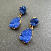 Load image into Gallery viewer, Odina natural druzy crystal dangle earrings in blue