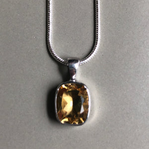 Yellow citrine pendant on sterling silver with sterling silver chain